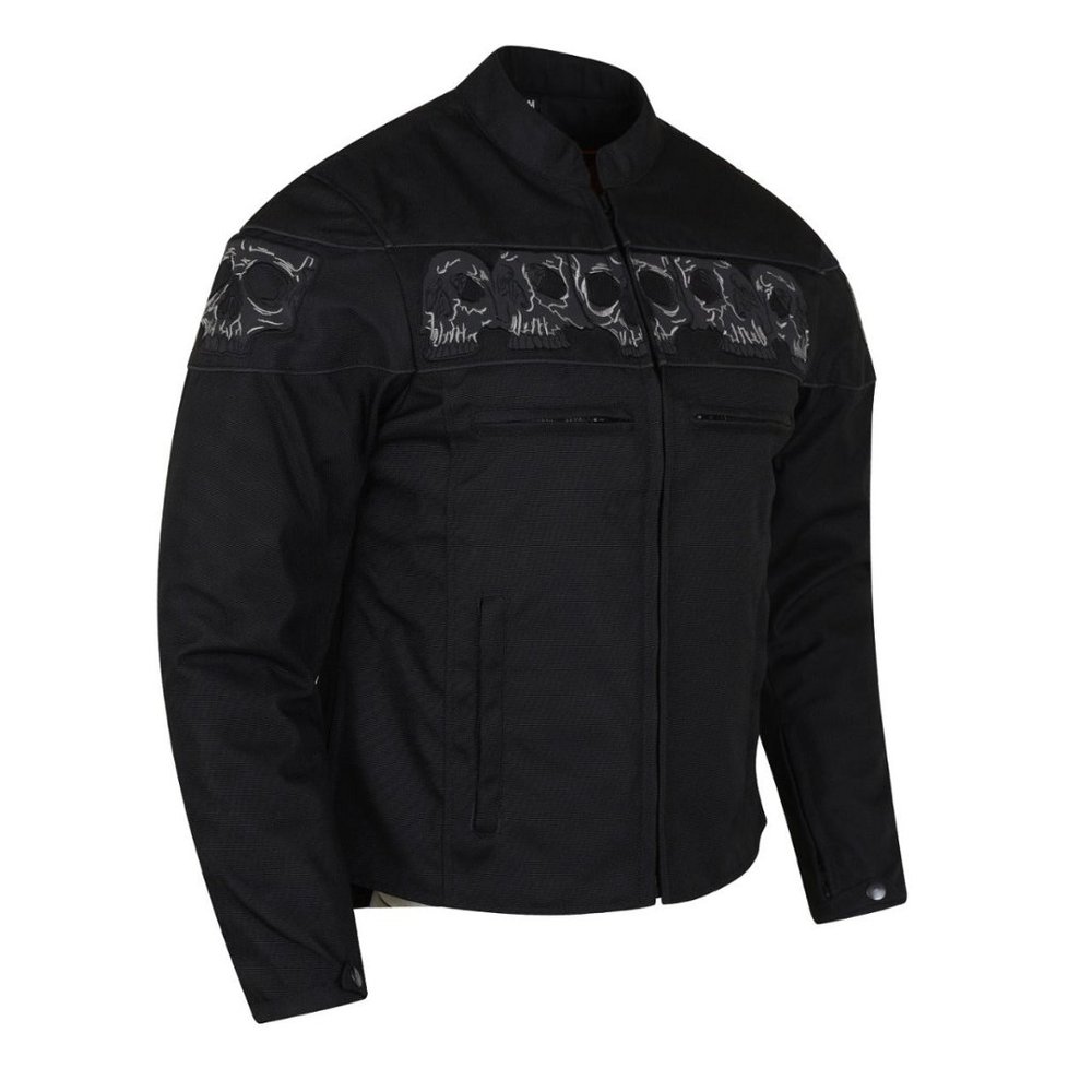 Men's Textile Jacket ''High Mileage'' with Embroidered Reflective Skulls